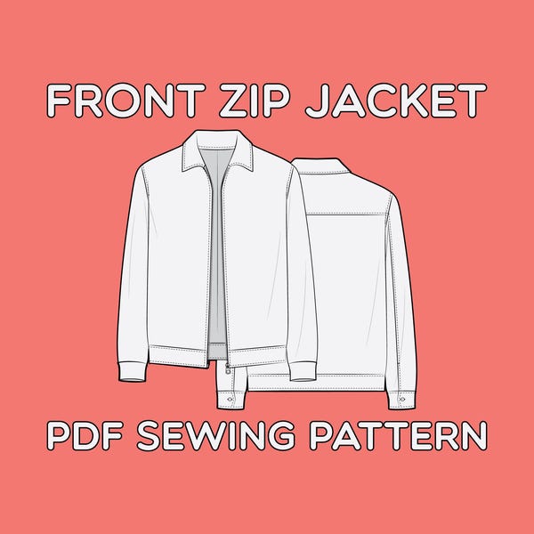 Front Zip Jacket Sewing Pattern PDF Sizes XS / S / M / L / XL