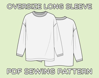 Oversize Long Sleeve Tee Shirt PDF Sewing Pattern XS / S / M / L / XL