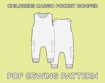 Children's Cargo Pocket Romper PDF Sewing Pattern Sizes 0-3M / 3-6M / 6-9M / 9-12M / 12-18M / 18-24M / T2 / T3 / T4 / T5 / T6 / T7