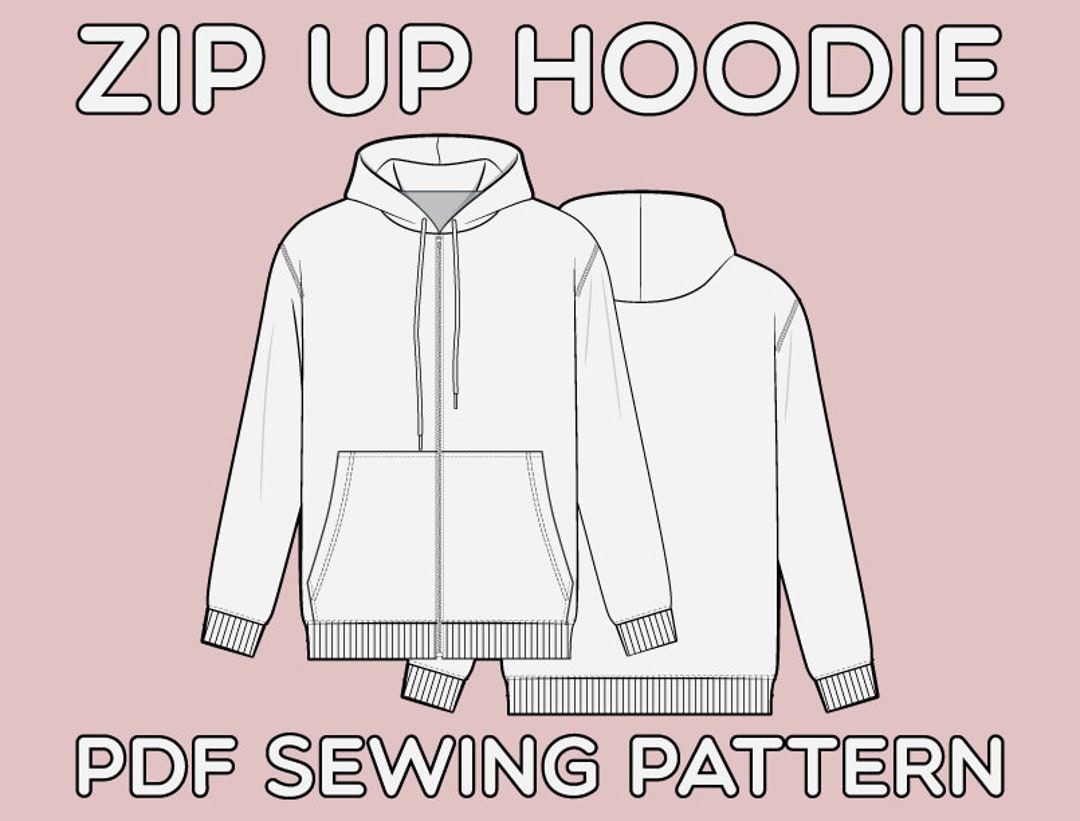 Zip up Hoodie PDF Sewing Pattern Sizes XS / S / M / L / XL - Etsy UK