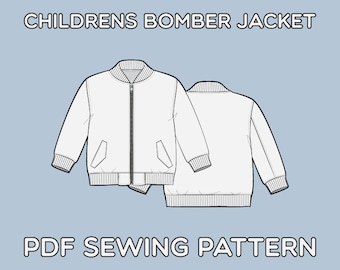 Children's Bomber Jacket PDF Sewing Pattern Sizes 0-3M / 3-6M / 6-9M / 9-12M / 12-18M / 18-24M / T2 / T3 / T4 / T5 / T6 / T7