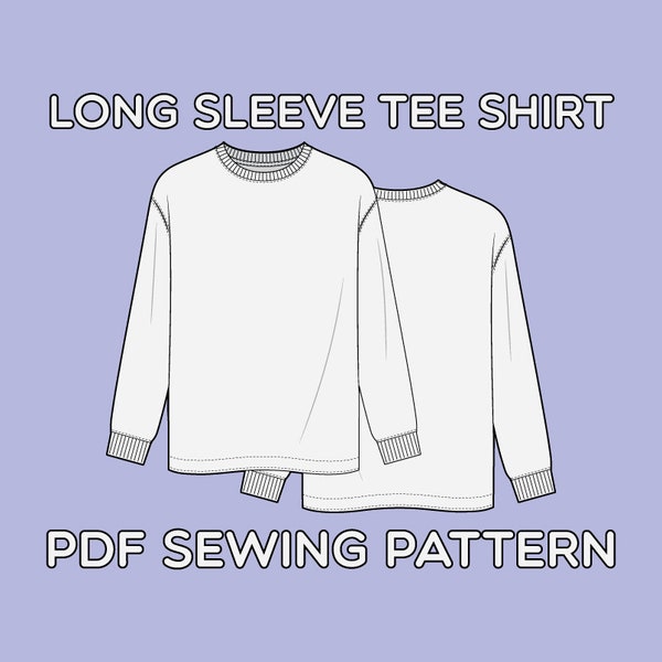 Long Sleeve Tee Shirt PDF Sewing Pattern Sizes XS / S / M / L / XL