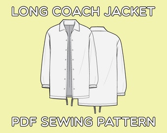 Long Coach Jacket PDF Sewing Pattern Sizes XS / S / M / L / XL