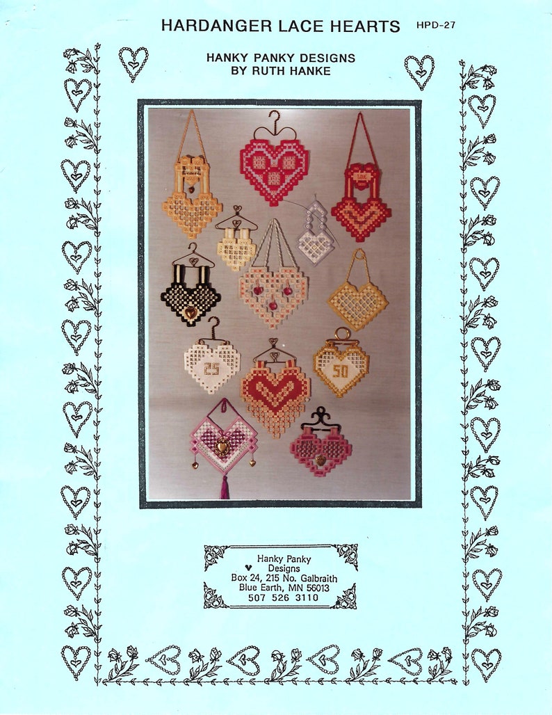 Hardanger lace Hearts Pattern by Hanky Panky Designs, Ruth Hanke HPD-27 image 1