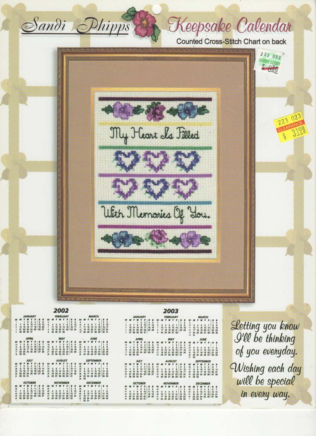 Memories of You Keepsake Calendar Cross Stitch Pattern by Etsy
