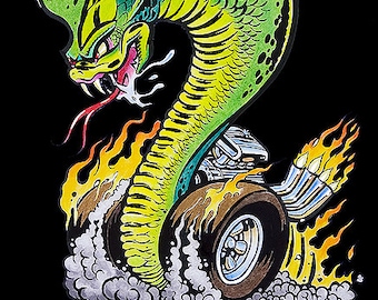 Pizz, STICKER, TATTOO, cobra, rat rod, comic art, comic, snake, hot rod, rat fink, FORD, chevy, big daddy roth, ed roth, dodge, cars, shelby cobra, dragster