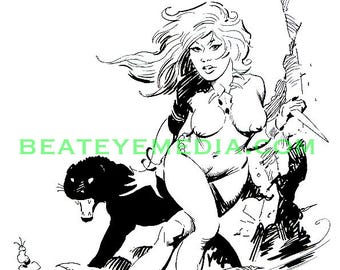 Mike Hoffman,ORIGINAL ART,panther,pin up,frazetta,Halloween,monster,monsters,tiger,comic art,comic,comic book,COMICS,frankenstein,tattoo
