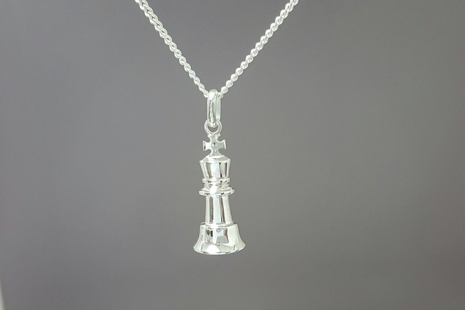 Stainless Steel King Chess Piece Dog Tag Pendant Necklace