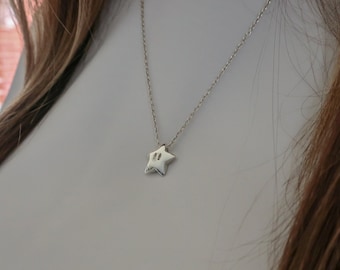 Sterling silver Mario star pendant necklace - Star pendant necklace - Silver star pendant - Sterling silver Mario Star pendant - Mario star