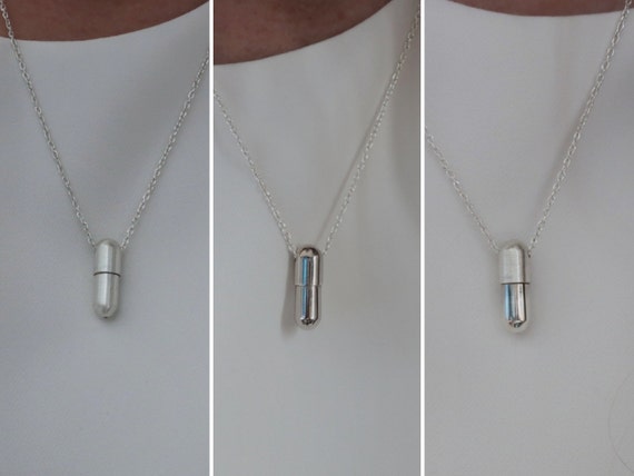 Sterling Silver Capsule Necklace - Silver Pill Pendant Sterling Silver Capsule Necklace - Silver Pill Pendant