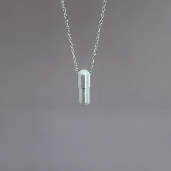 Sterling silver capsule necklace - Silver pill pendant - Sterling silver capsule - Capsule pendant - Silver Capsule pendant