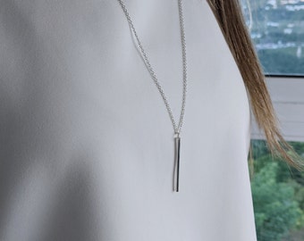 Sterling silver bar necklace - Long silver necklace - Long bar pendant necklace - Silver bar pendant