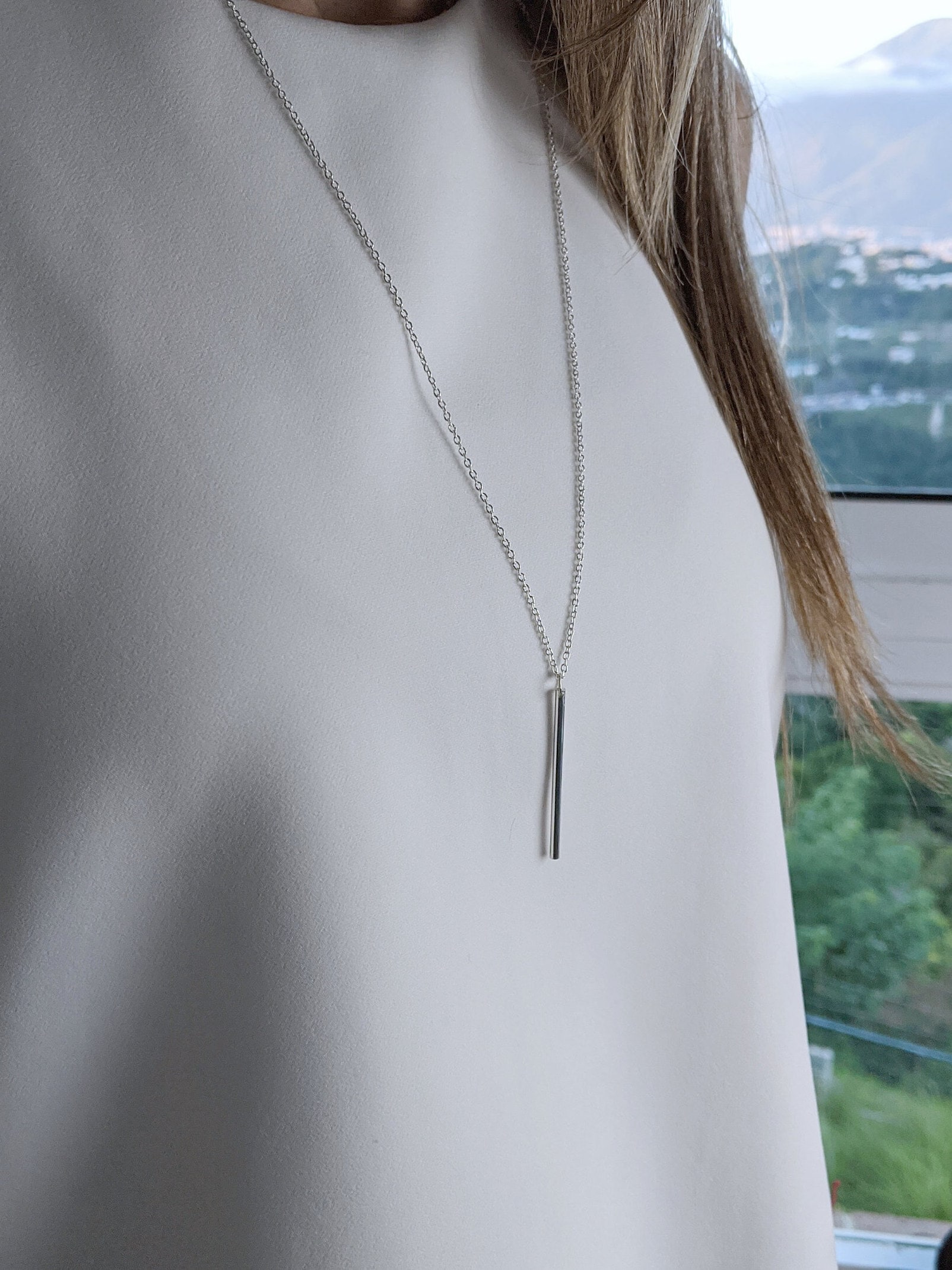 Sterling Silver Bar Necklace Long Silver Necklace Long Bar Pendant Necklace Silver Bar Pendant Etsy