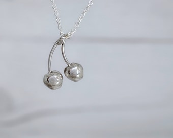 Sterling silver cherry necklace - Cherry pendant necklace - Silver cherry pendant - Cherry necklace - Cherry charm