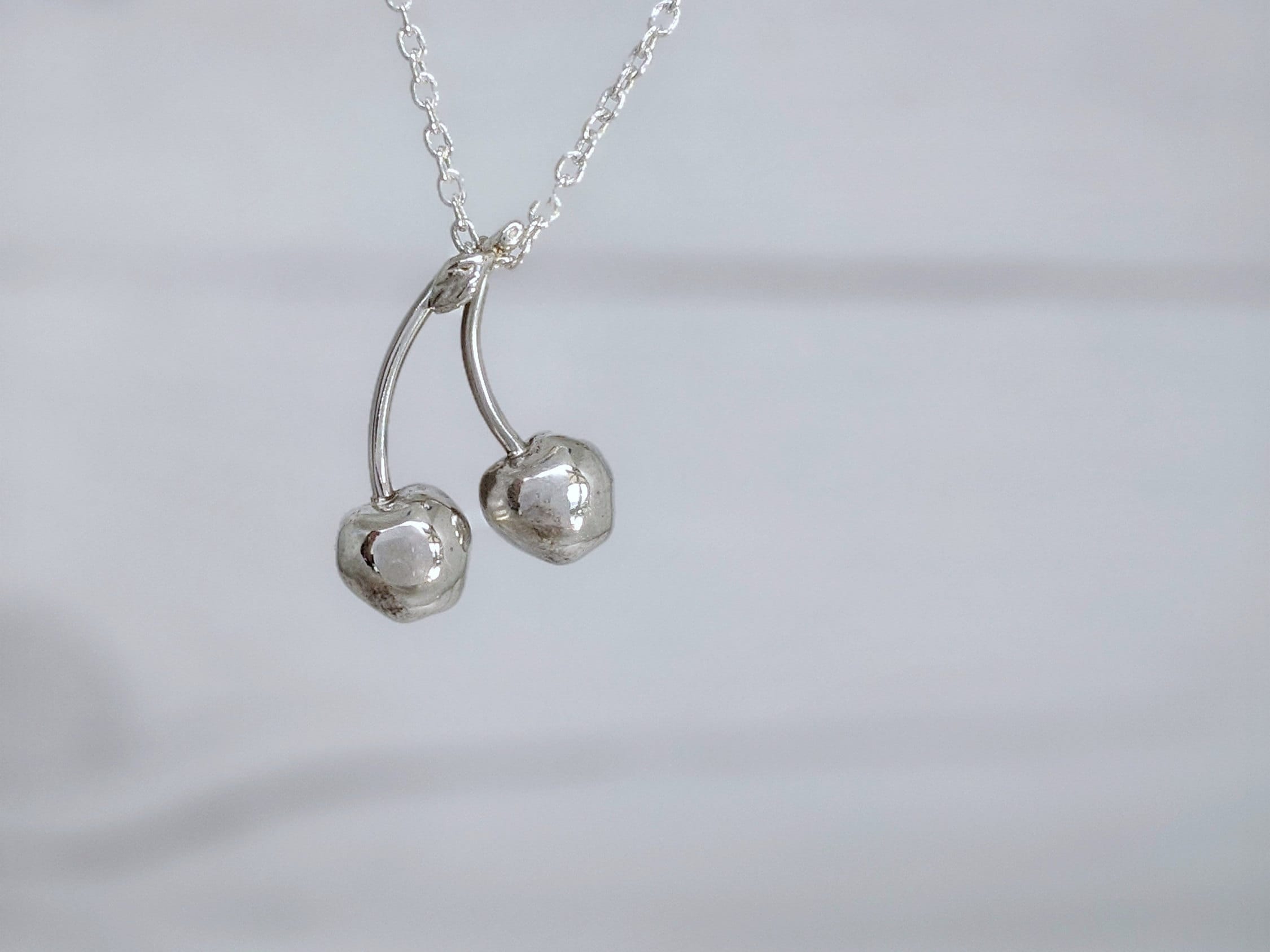 Sterling silver cherry necklace Cherry pendant necklace Etsy