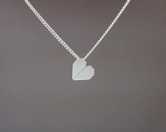 Sterling silver origami heart necklace - Origami heart necklace - Heart pendant - Origami pendant - Love pendant