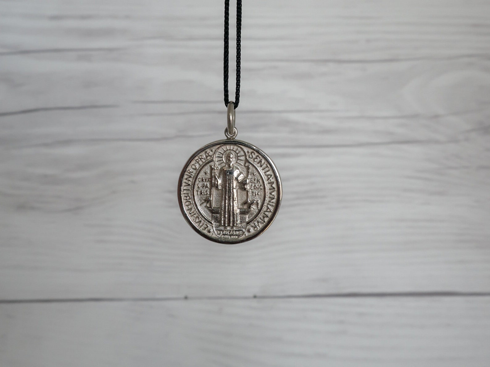 St. Benedict Medal Necklace – Sterling Silver 925 Oxidized Finish, Available In 4 Sizes 15-28mm With Or Without Chain
