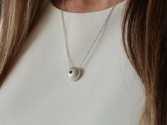 Sterling Silver Sea Urchin Necklace Sea Urchin Charm Silver Sea