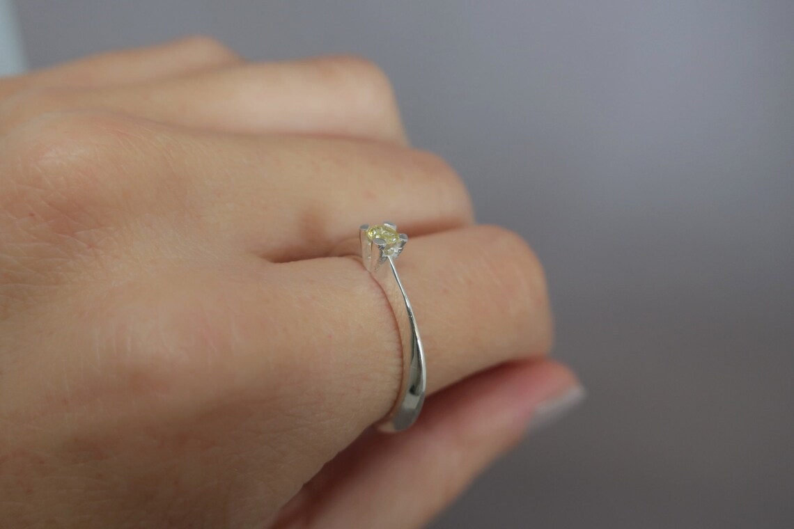 Sterling Silver Yellow Engagement Ring Silver Engagement - Etsy