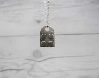 Sterling silver construction brick necklace -  Block pendant - Construction block jewelry - Silver pendant - Brick pendant necklace