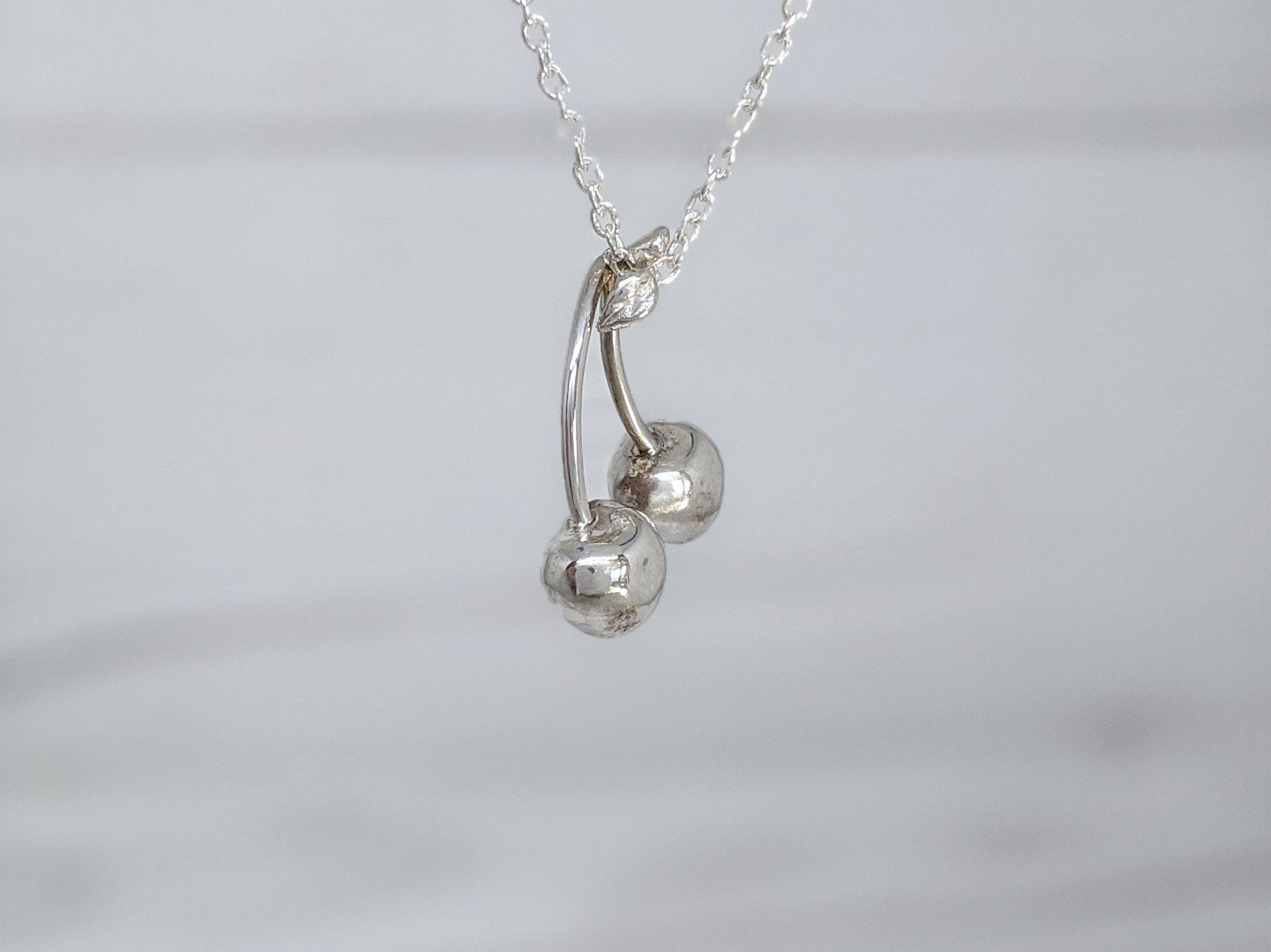 Sterling silver cherry necklace Cherry pendant necklace Etsy