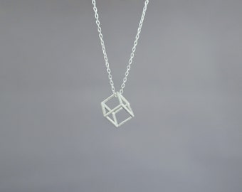 Sterling Silver Cube pendant - Silver Cube necklace - Polyhedron pendant - Sacred geometry - Cube necklace