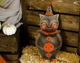 Johanna Parker "Happy Halloween" Cat with Jack O Lantern Wood Cutout