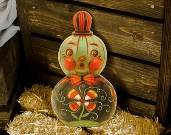 Johanna Parker Halloween Green Jack O Lantern Pumpkin Wood Cutout