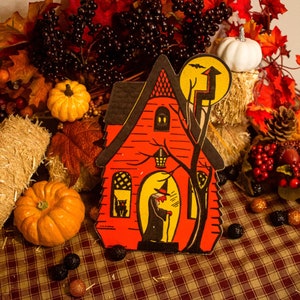 Retro Haunted House Halloween Witch Cutout