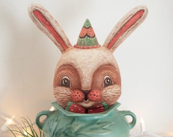Johanna Parker Easter White Chocolate Bunny Rabbit Head Wood Cutout for Spring Decorating