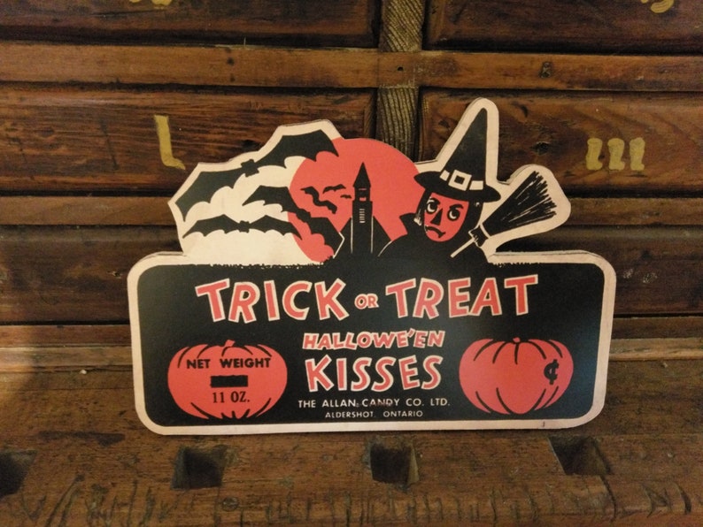 Retro Trick or Treat Halloween Kisses Wood Cutout 