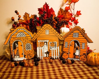 Retro Halloween House of Fate with Witch Wood Cutouts