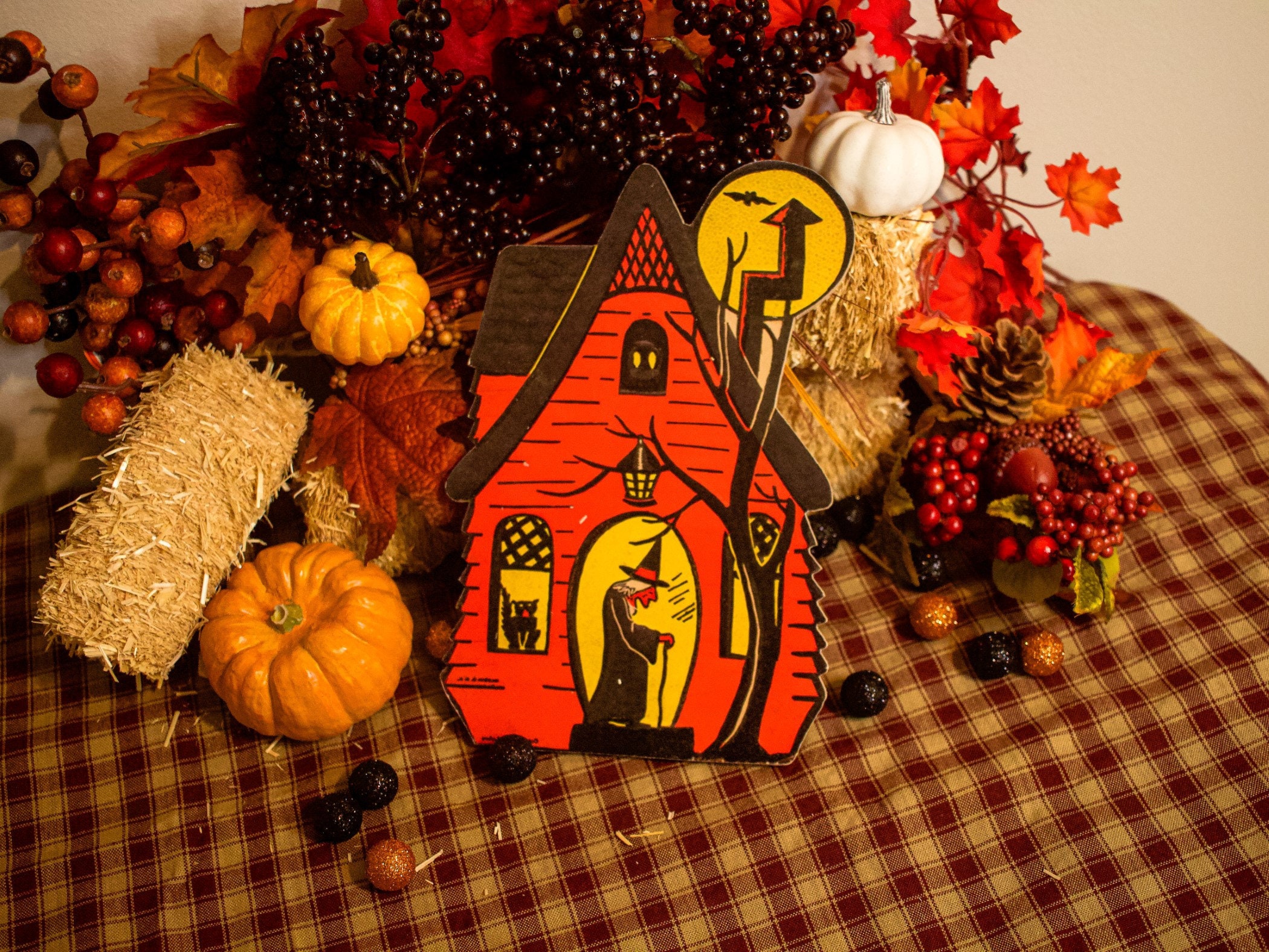 Retro Haunted House Halloween Witch Cutout