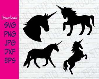 Unicorn SVG, Download Images, Bundle of Horses Unicorn Horn, Spiritual Animal, Unicorn Drawing Silhouette Outline, Magical Creature Magic