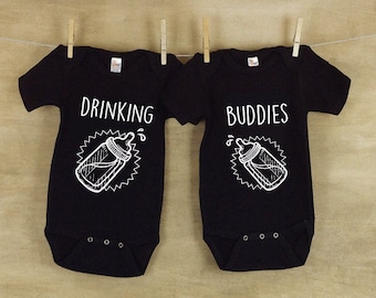 Drinking Buddies Baby Clothes - Matching Jumpsuits Jumpers Twins Baby Babies Expecting Mother To Be Gift Cute Baby Shower Gift Toddler Child