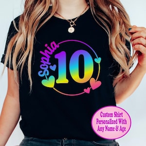 Personalized Birthday Neon Rainbow Girl Shirt Custom Kids Name With Age Birthday Shirt Birthday Gift Customized 6th 7th 8th 9th 10th 11th
