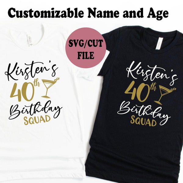 Custom Birthday Squad Name Age Monogram SVG -Bday queen king 30th 40th 50th Personalize Cut Files for Cricut and Silhouette -  Various Files