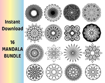 16 Mandala Svg - Mandala Flower Svg, Laser Engraving, Paper Cut Template, Mandala Cut File for Cricut Silhouette, Easy Cut, Instant Download