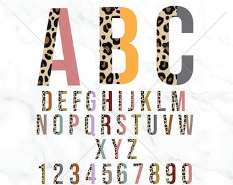 Color ABC Leopard Print Animal Alphabet and Numbers Bundle - Layered SVG files Sublimation Printable png files -  dxf eps jpg - Craft School