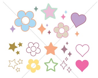 Cute Retro Sparkle Bundle Layered Design file - Hearts Stars Flowers Accent Cluster - Color png jpeg svg dxf - print cut sublimation project