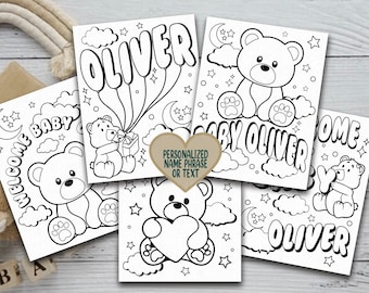 Personalized Baby Shower Coloring Pages: Teddy Bear Theme (Digital Download)