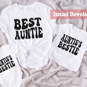 Beste tante tante's bestie bijpassende bundel shirtontwerp golvende tekst schattige SVG-vector verjaardagsshirt ambachtelijke jongen tante oom moeder mama Cricut SVG