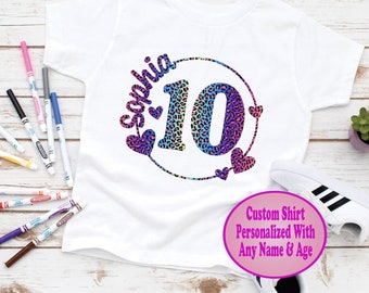 Regenbogen Leopard Geburtstagskind Shirt: Personalisierte Kinder Name & Alter