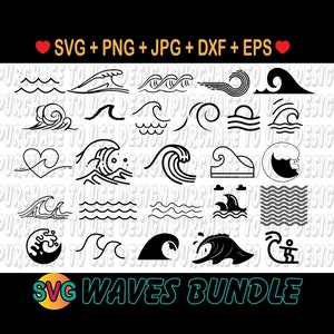 Wave Svg Bundle, Waves Svg, Waves Silhouette, Wave Vector File, Png Image of Beach Svg, Ocean Svg, Water Svg, Wave Cricut, Sea Waves Svg