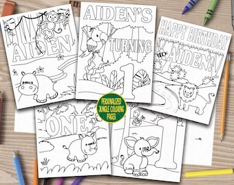 Jungle Birthday Coloring Pages: Personalized Kids Party Activity (Digital Download)