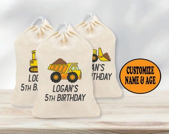 Construction Trucks Birthday Personalized Goodie Bag - Party Favor Bags Personalized Loot Bags Goodie Bags Candy Bags Dump Truck Excavator