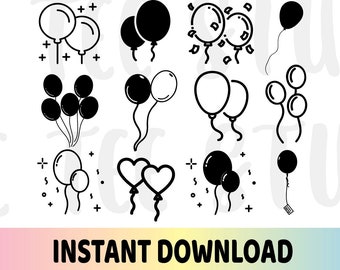 digital download Balloon svg png regular heart star shape Balloon set with and without ribbons digital download Balloon svg png regular heart star shape Balloon set with and without ribbons