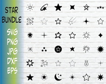 Star Bundle SVG - Stars Svg for Cutting, Commercial Use, Download - Sparkle Glitter Celestial Space Hand Drawn Images for Easy Use 36 Stars