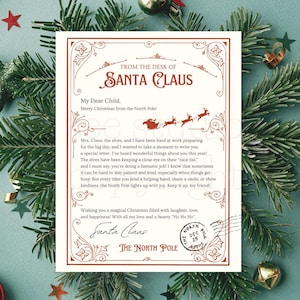 Carta personalizada de Papá Noel - Plantilla de carta editable para Papá Noel - Nochebuena - Papá Noel del Polo Norte - Carta para niños - Imprimible