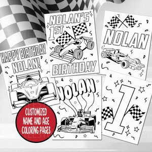 Customizable Race Car Birthday Coloring Pages for Kids Personalized Birthday Party Activity, Set of 5 Birthday Party Coloring Sheets Racing